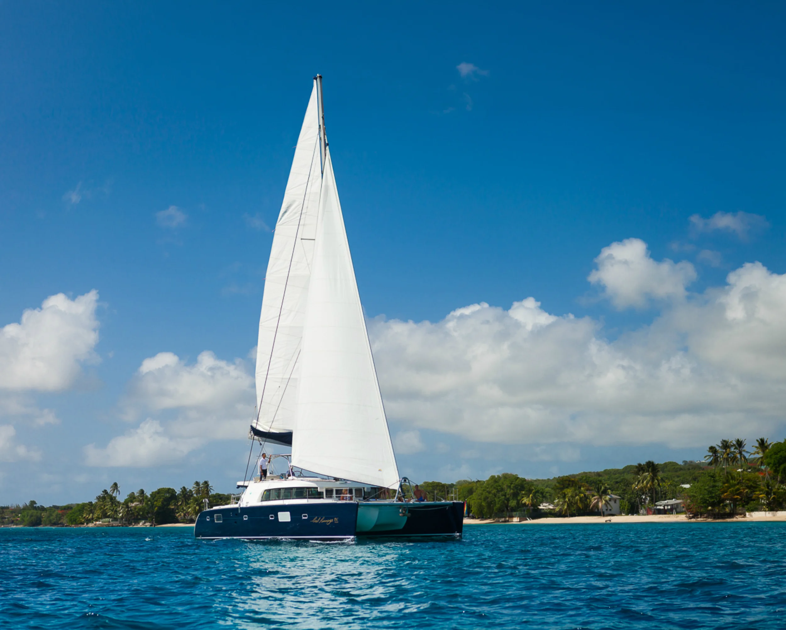 Catamaran sailing along the coast of Barbados