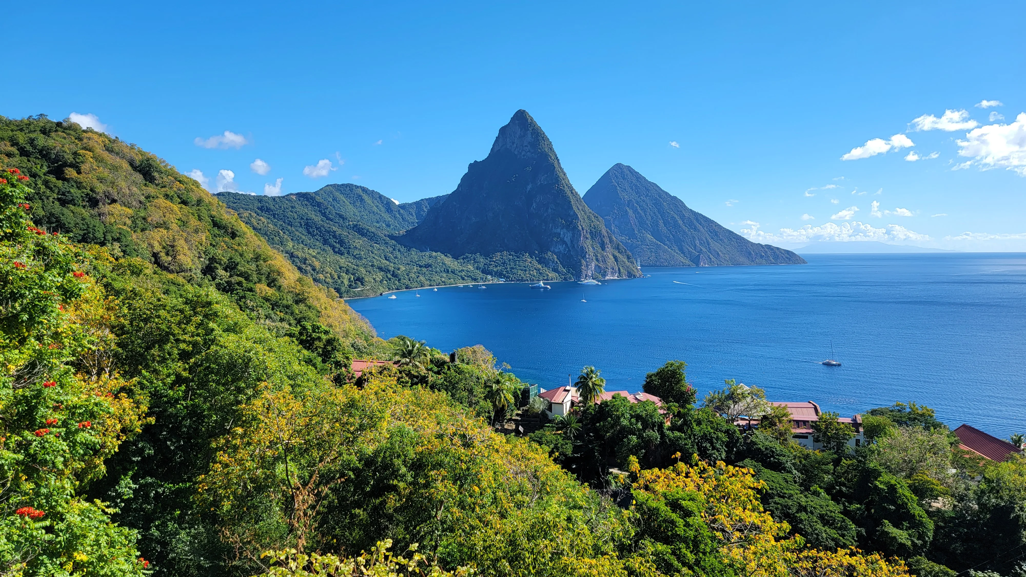 Scenic coastline views from a St. Lucia catamaran cruise