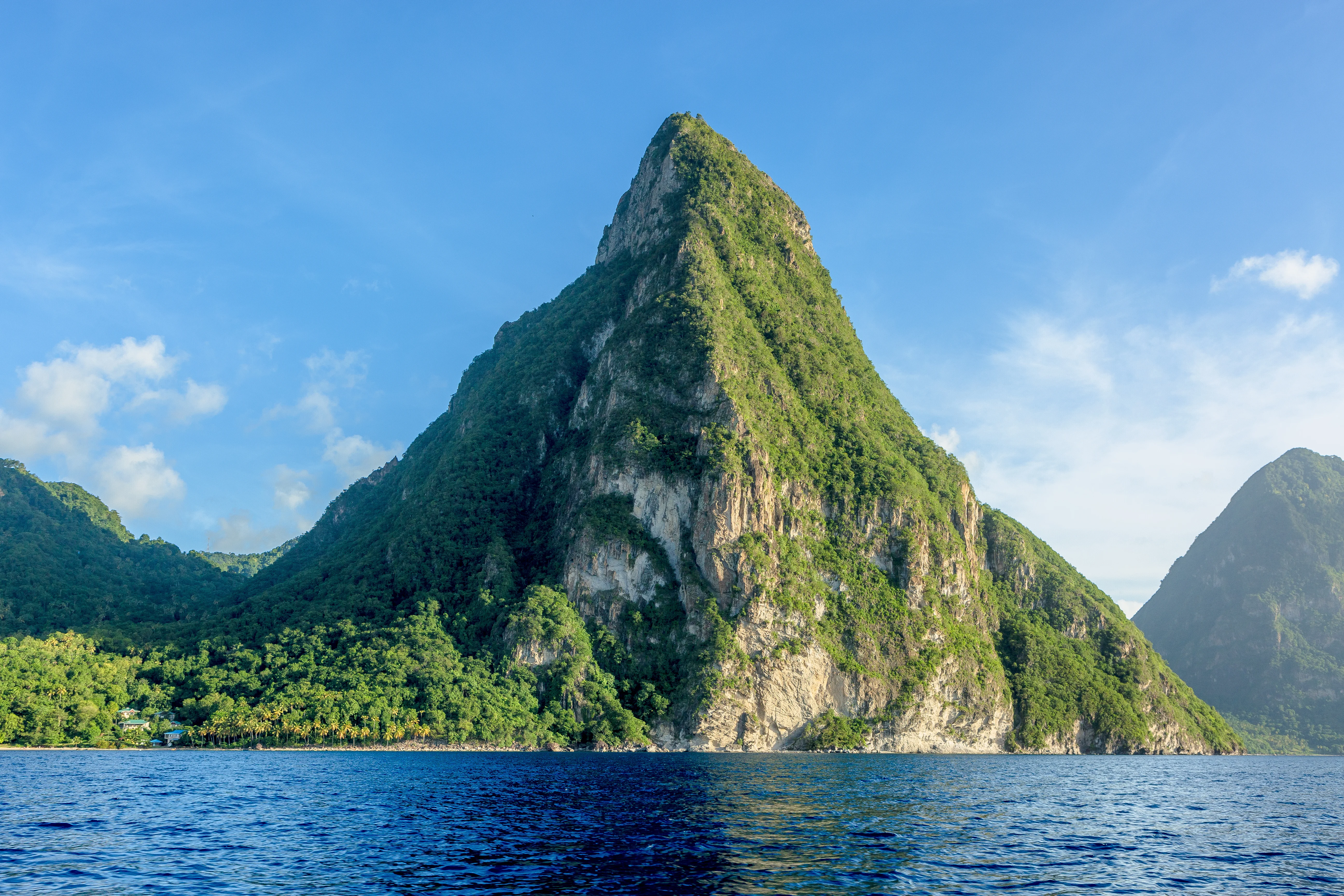 Grand Piton rising above the coastline in Soufriere, Saint Lucia